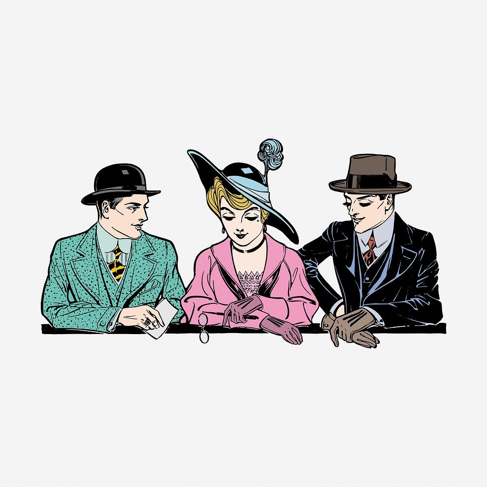 Vintage gentlemen with a woman illustration. Free public domain CC0 image.