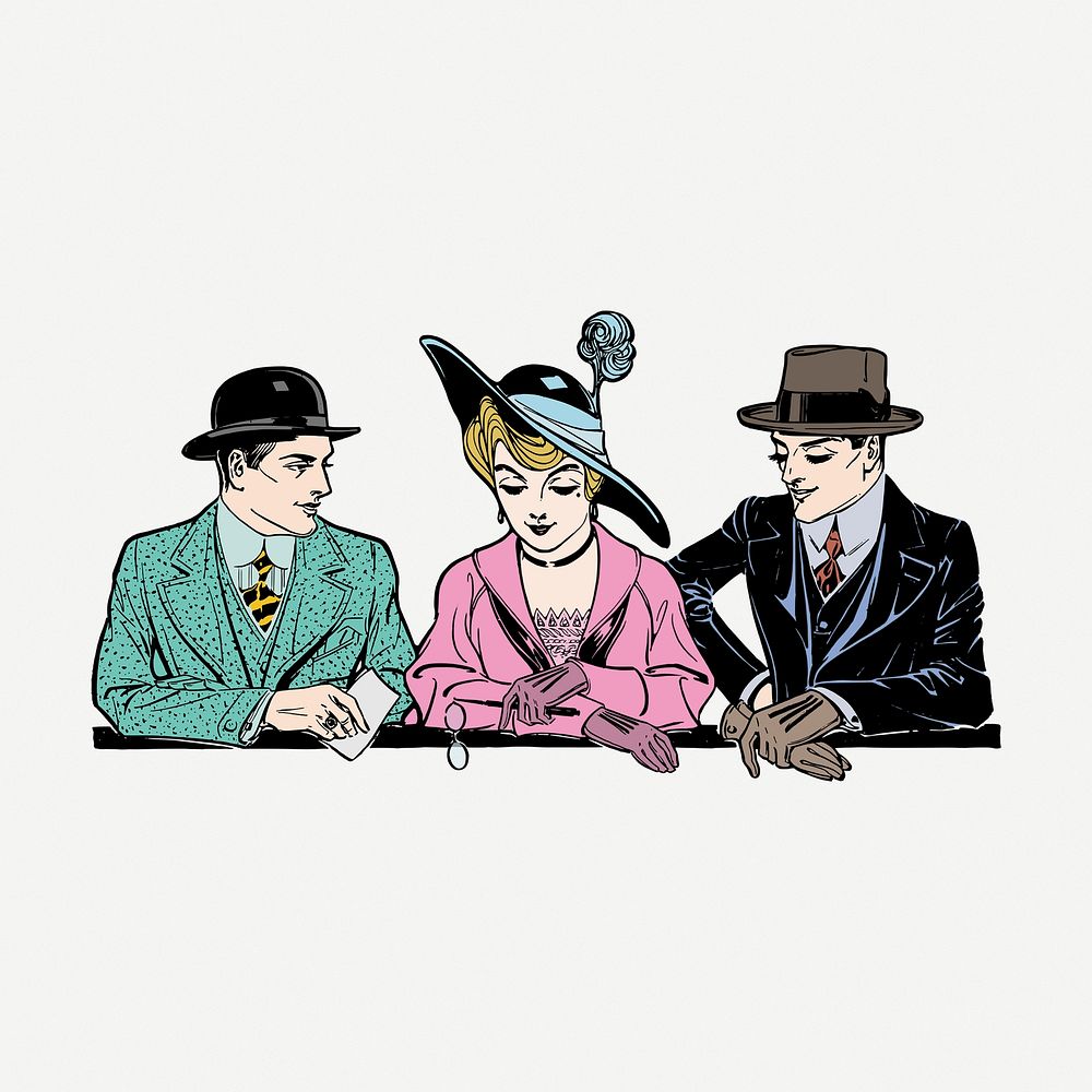 Vintage gentlemen with a woman illustration psd. Free public domain CC0 image.