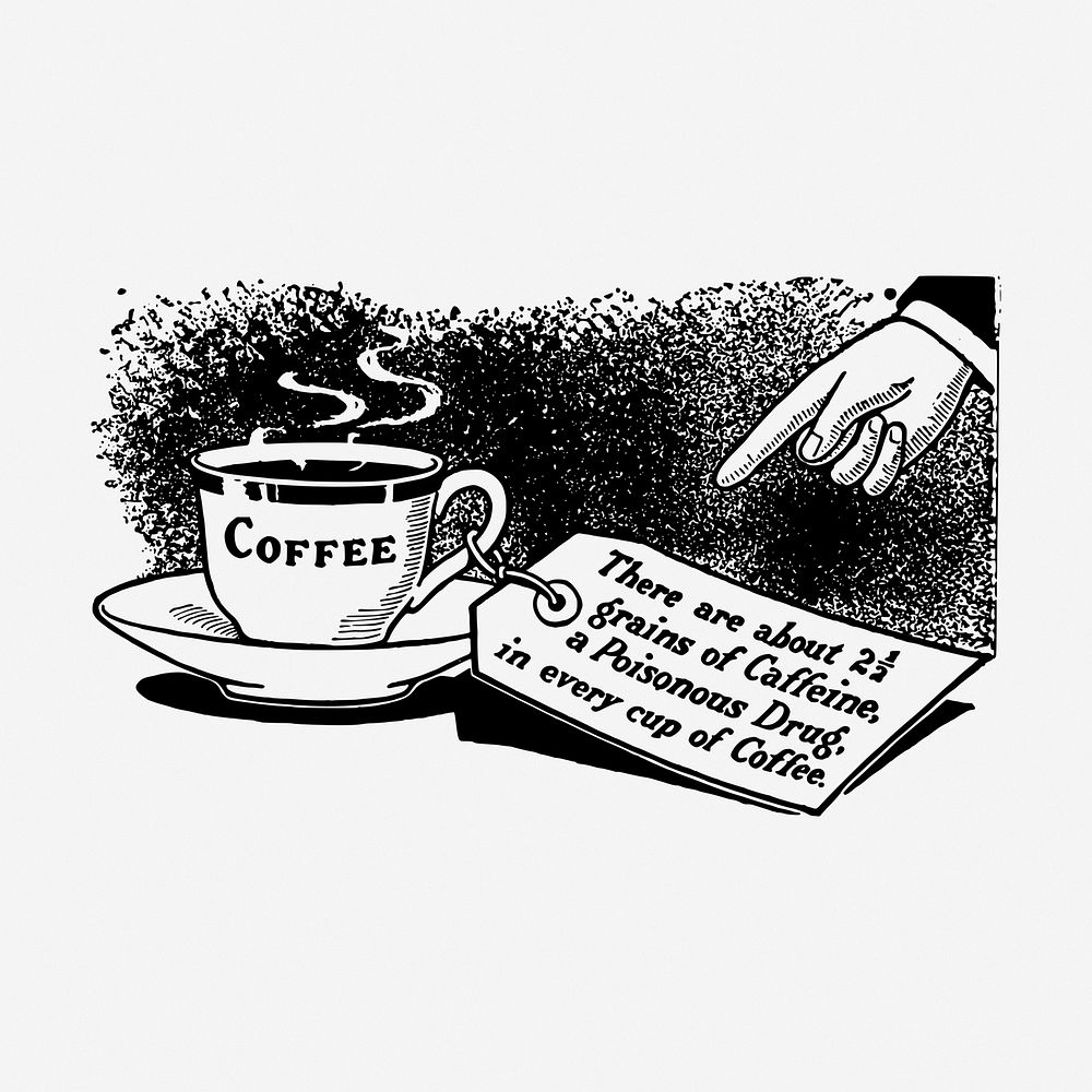 Anti-caffeine campaign clipart, vintage illustration vector. Free public domain CC0 image.