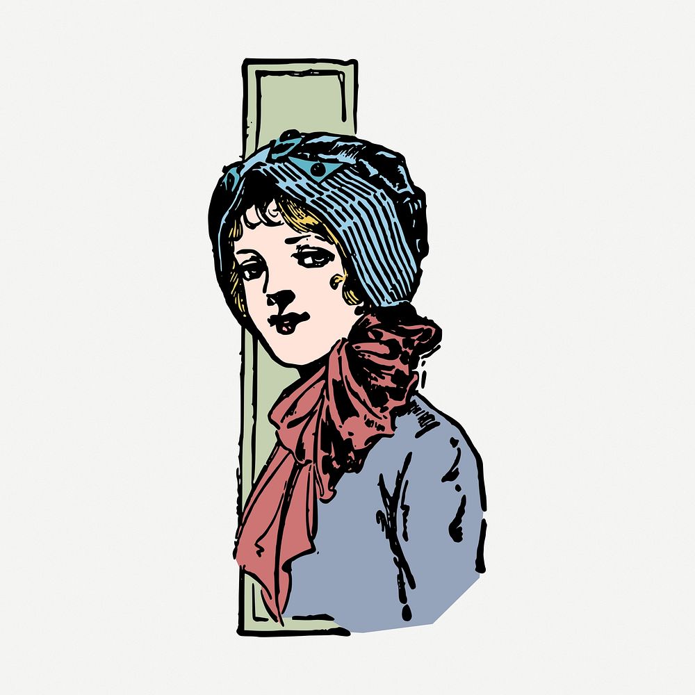Victorian woman sticker, vintage illustration psd. Free public domain CC0 image.