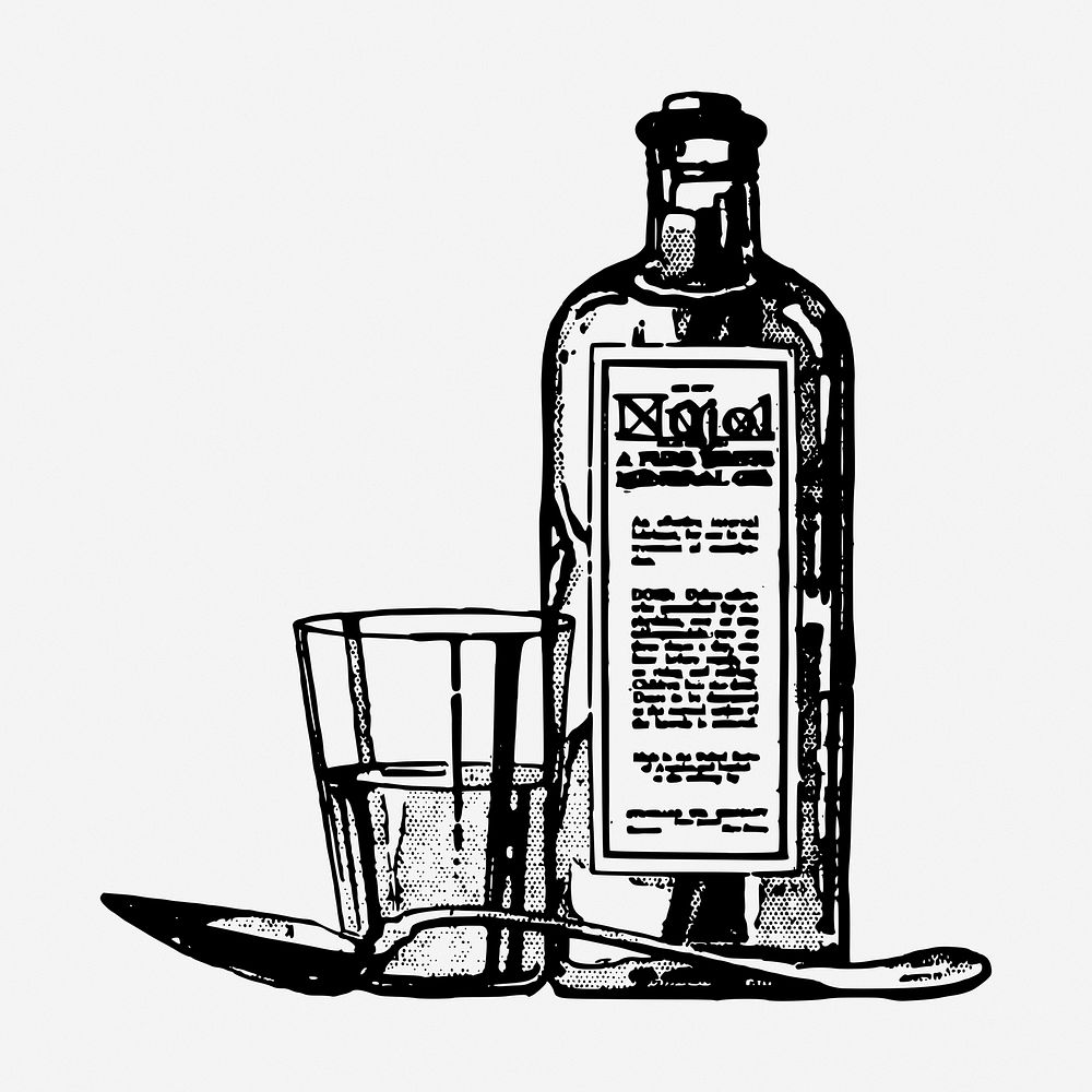 Medicine bottle drawing, medical vintage illustration. Free public domain CC0 image.