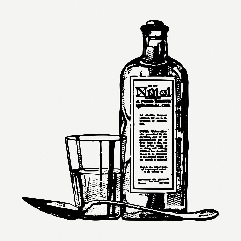 Medicine bottle drawing, medical vintage illustration psd. Free public domain CC0 image.