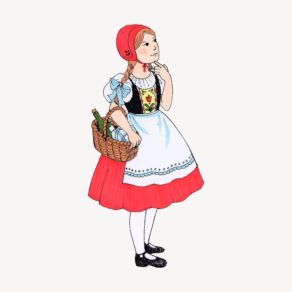 Little red riding hood clipart, fairy tales character illustration psd. Free public domain CC0 image.