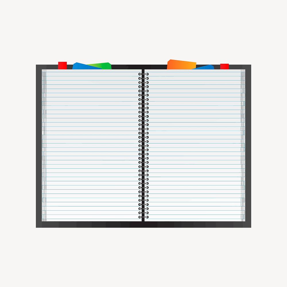 Open notebook sticker, stationery illustration vector. Free public domain CC0 image.