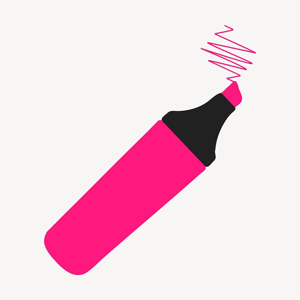 Pink highlighter sticker, stationery illustration Free Vector rawpixel