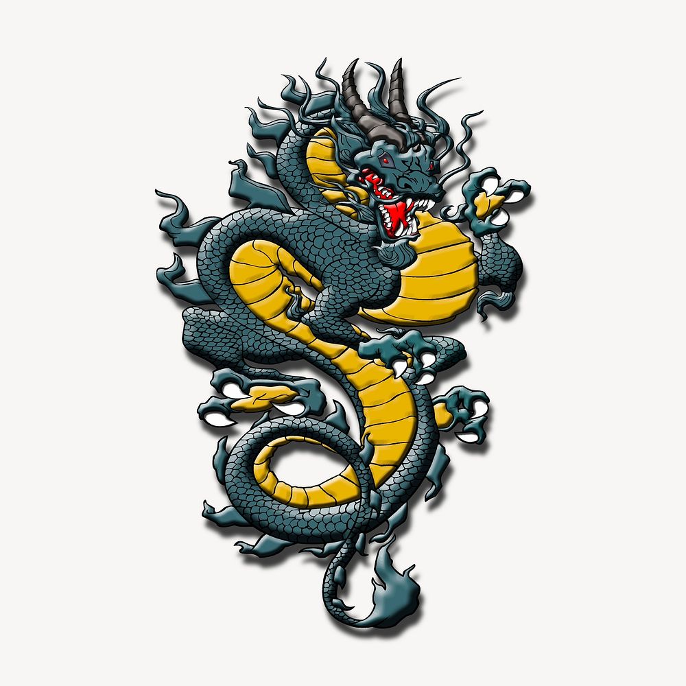 Chinese dragon clipart, mythical creature illustration psd. Free public domain CC0 image.