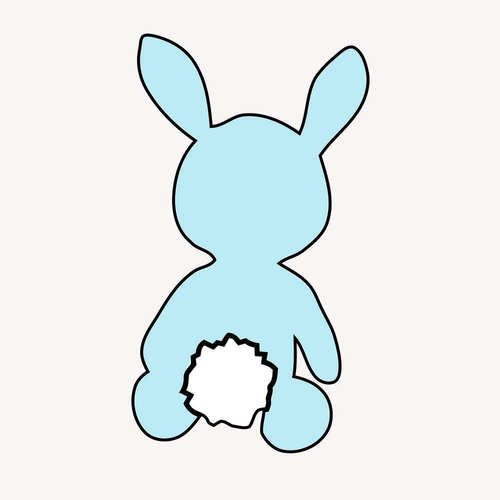 Blue bunny doodle sticker, plush toy illustration vector. Free public domain CC0 image.