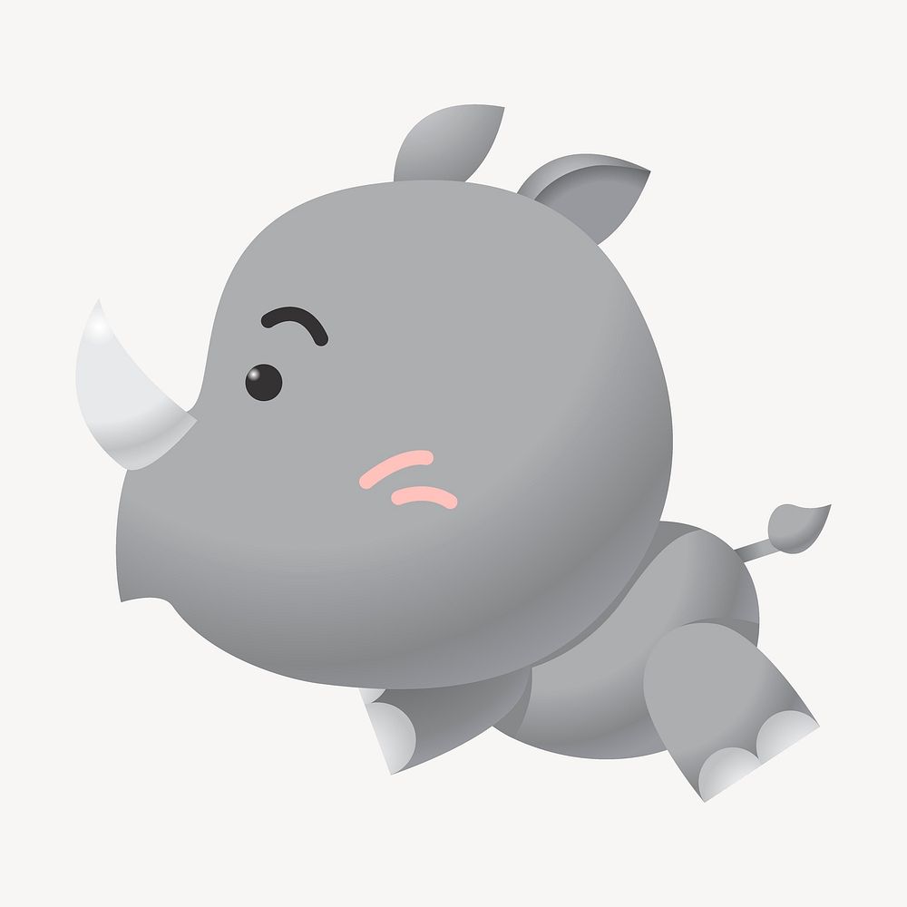 Cartoon baby rhino clipart, cute animal illustration. Free public domain CC0 image.