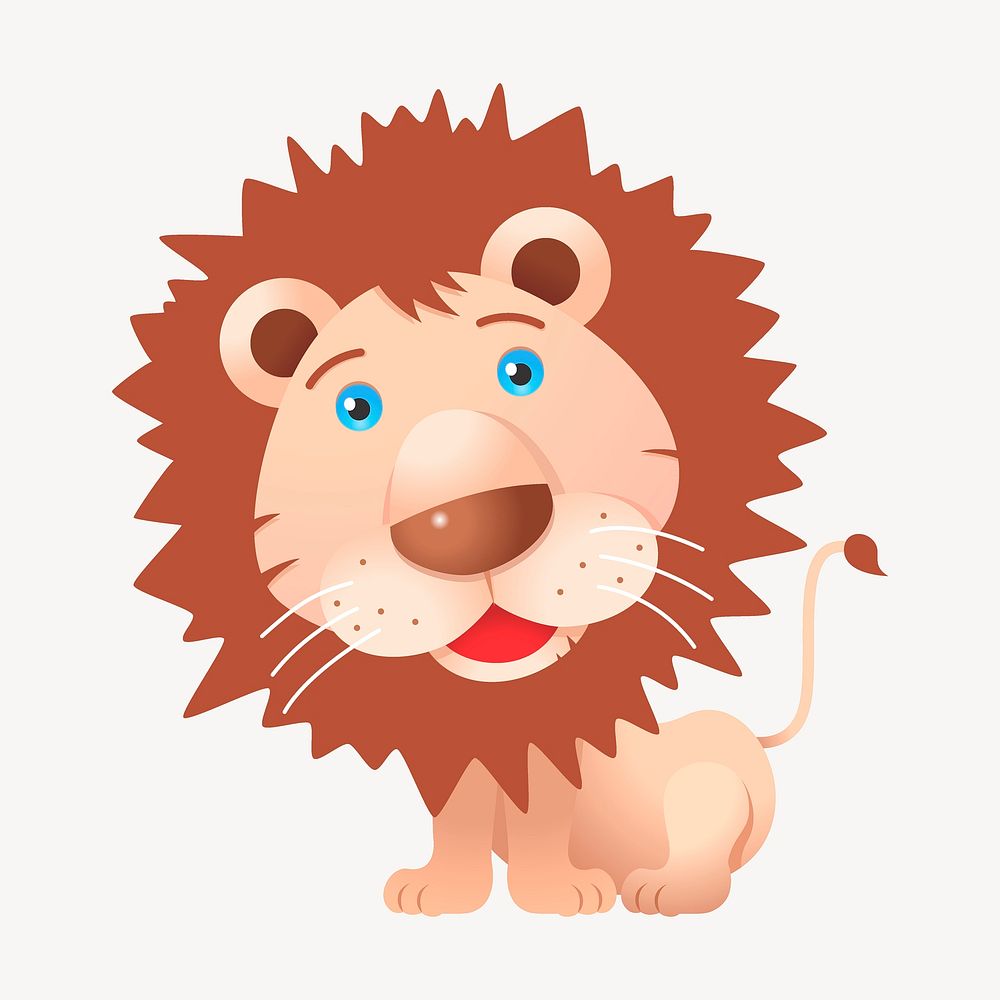 Cartoon smiling lion clipart, cute animal illustration. Free public domain CC0 image.