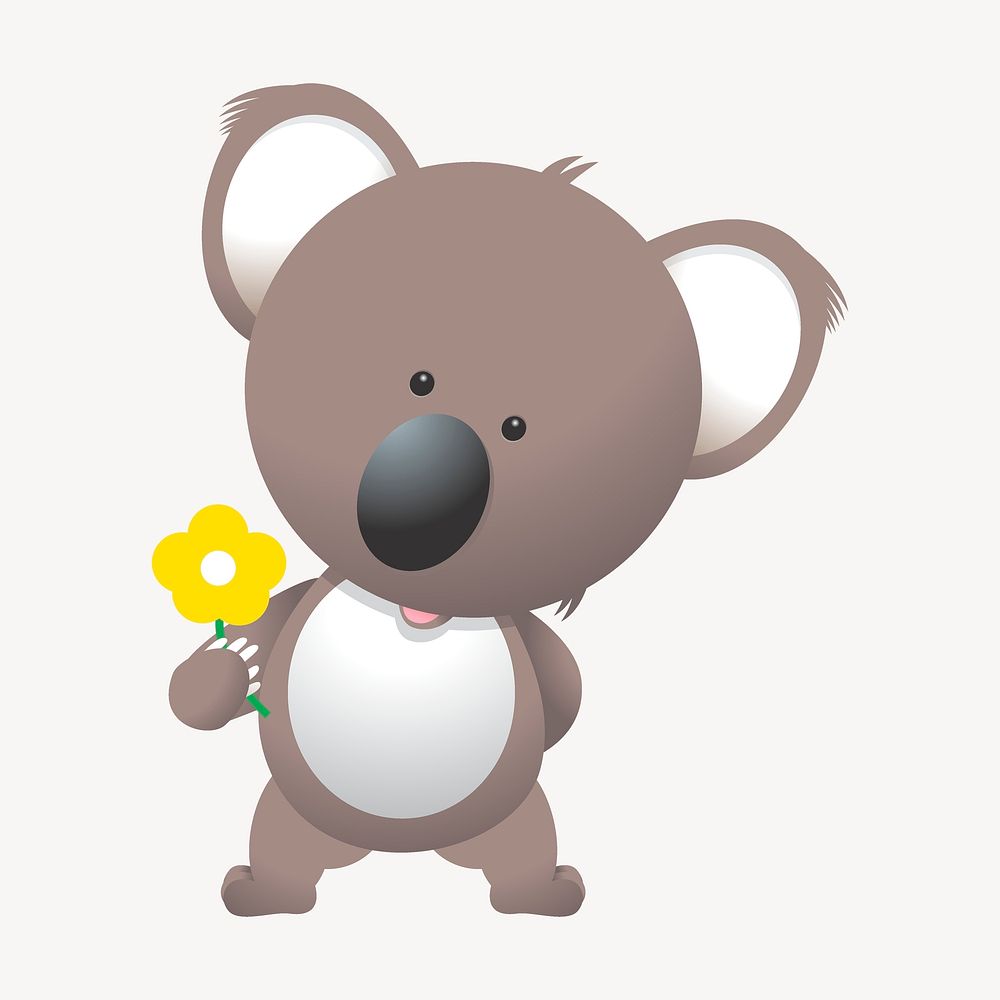 Koala holding flower clipart, cartoon animal illustration psd. Free public domain CC0 image.
