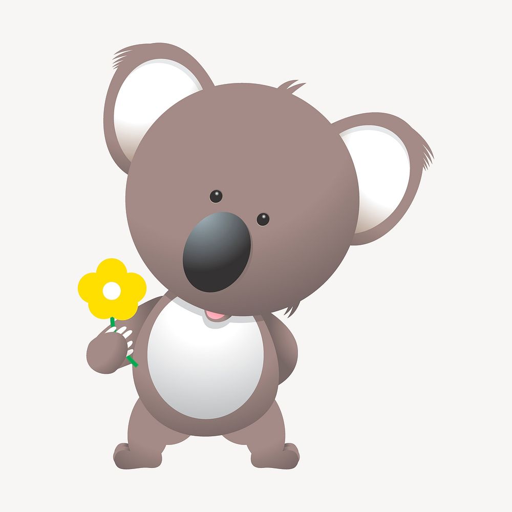 Koala holding flower clipart, cute animal illustration. Free public domain CC0 image.