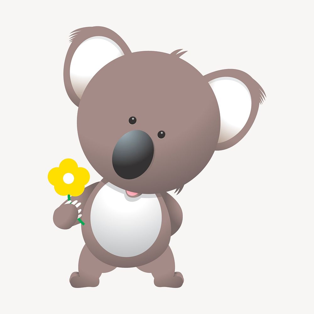 Koala holding flower sticker, cartoon animal illustration vector. Free public domain CC0 image.