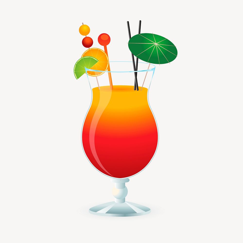 Summer cocktail, beverage illustration. Free public domain CC0 image.