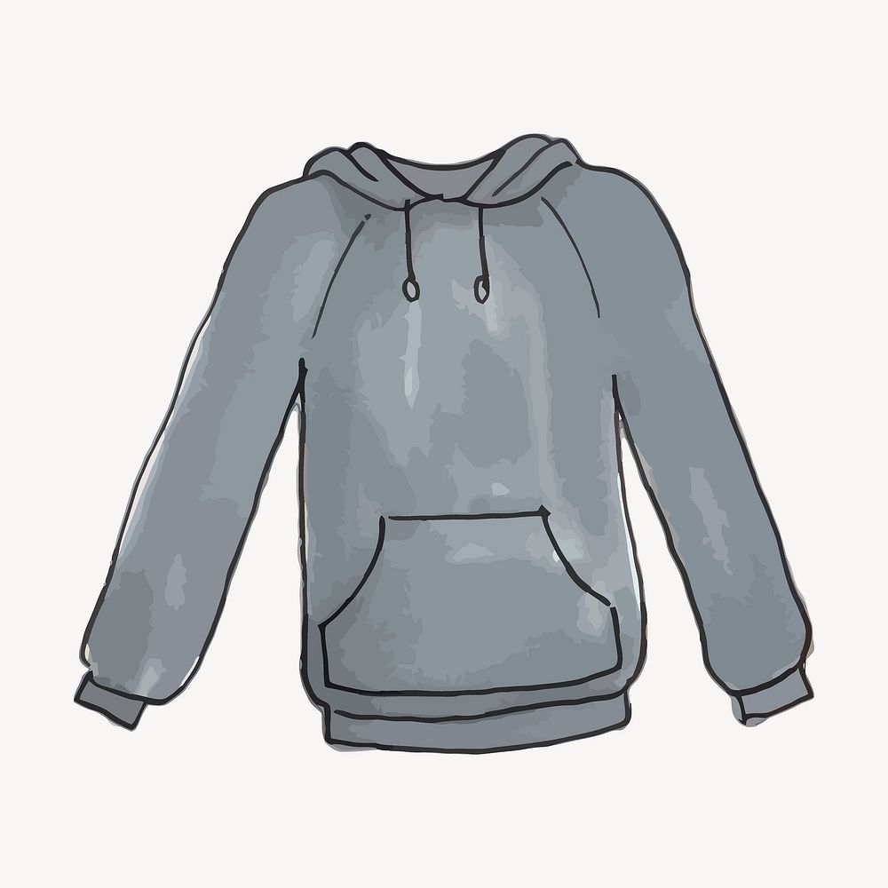 Gray hoodie, winter apparel, marker art illustration. Free public domain CC0 image.