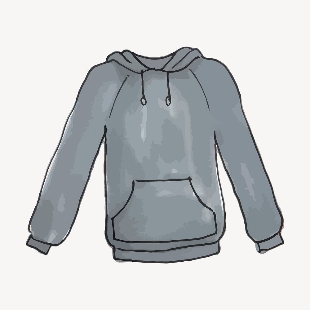 Gray hoodie sticker, winter fashion, watercolor illustration vector. Free public domain CC0 image.