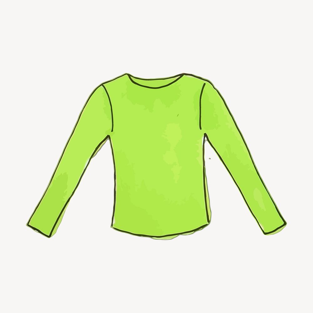 Green long sleeve shirt sticker, fashion, watercolor illustration vector. Free public domain CC0 image.