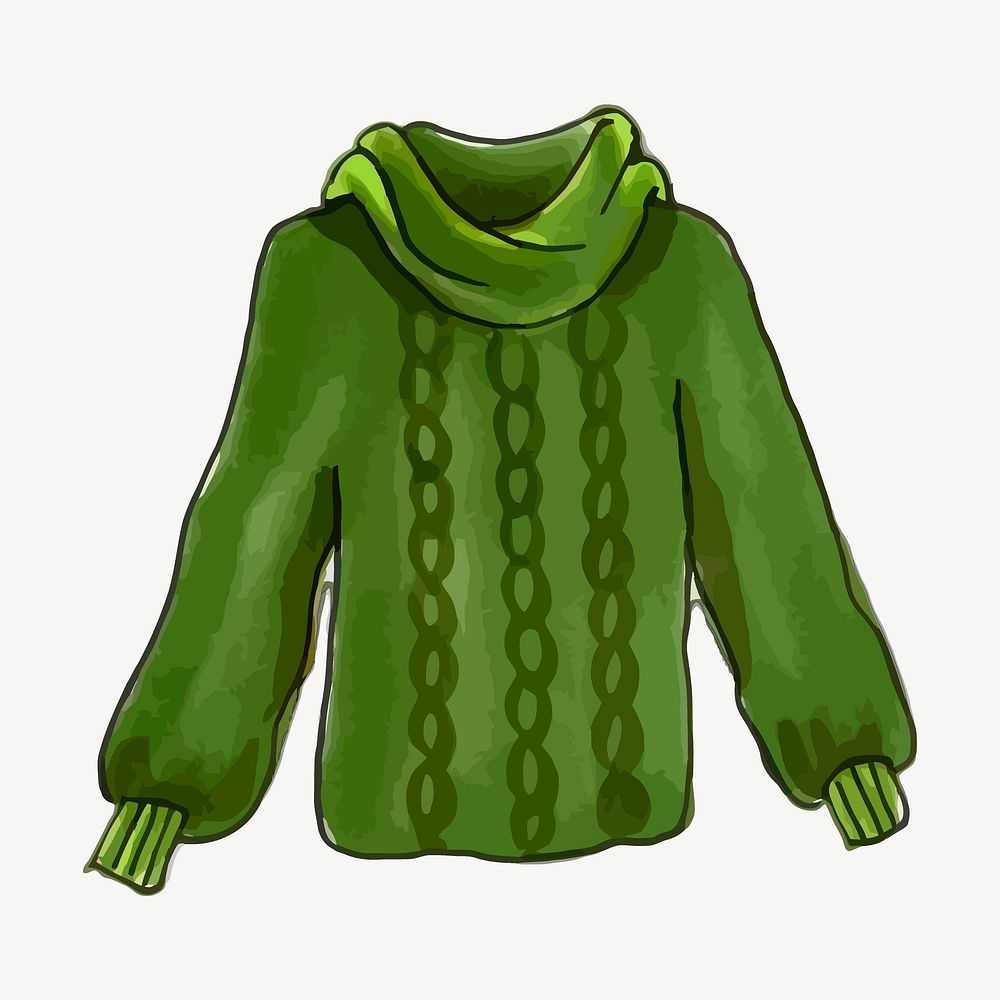 Green turtleneck sweater sticker, winter fashion, watercolor illustration vector. Free public domain CC0 image.