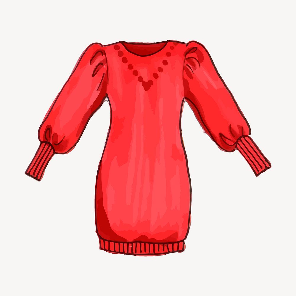 Red dress clipart, fashion, watercolor illustration psd. Free public domain CC0 image.