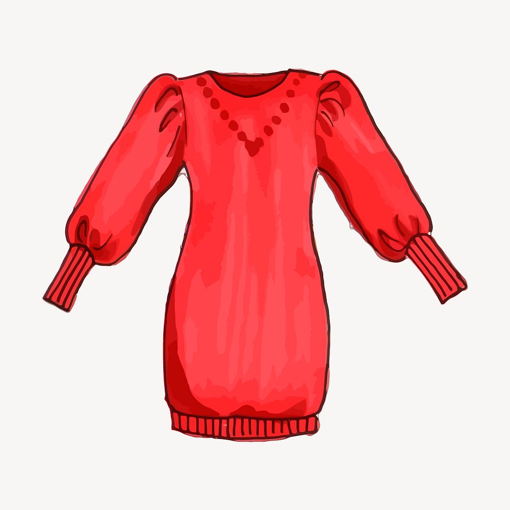 Red dress sticker, fashion, watercolor illustration vector. Free public domain CC0 image.