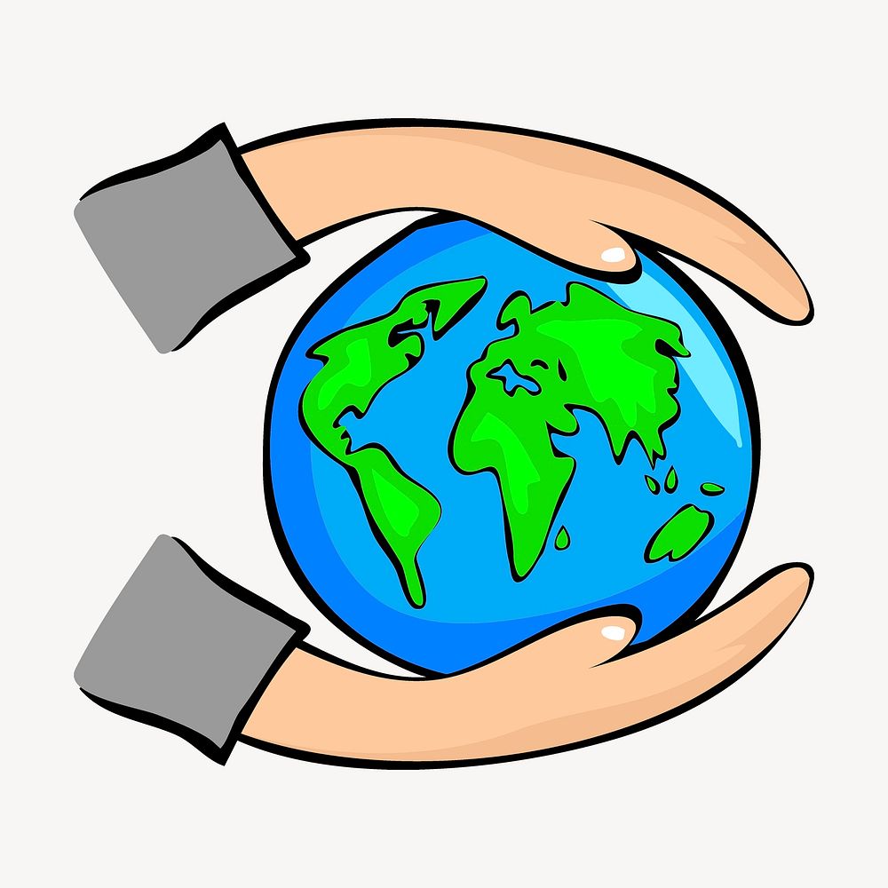 Hand cupping globe clipart, environment illustration psd. Free public domain CC0 image.