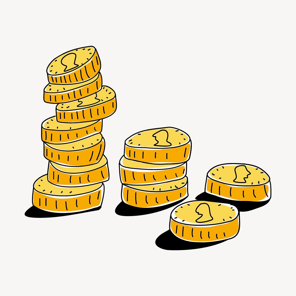 Stacked coins, finance illustration. Free public domain CC0 image.