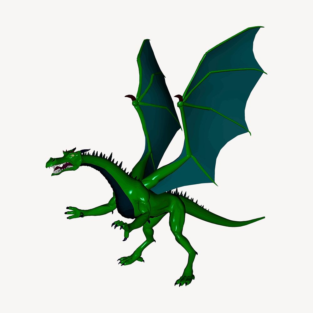 Green dragon clipart, mythical creature illustration psd. Free public domain CC0 image.