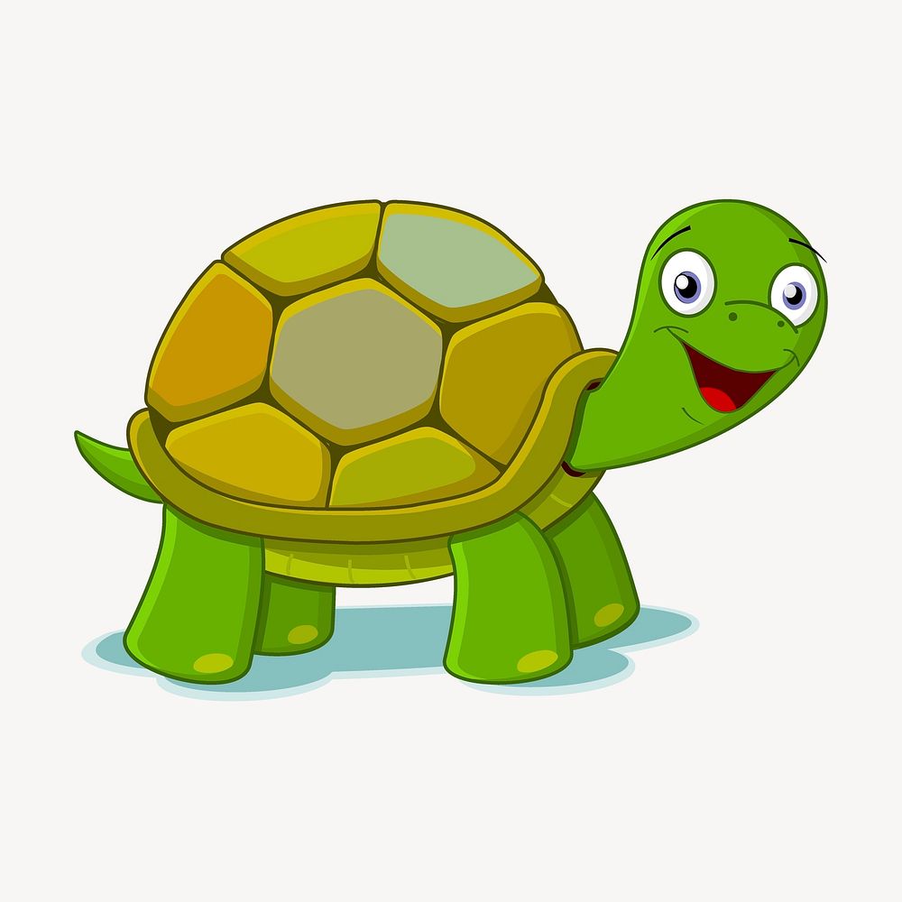 Smiling turtle sticker, cartoon animal illustration vector. Free public domain CC0 image.