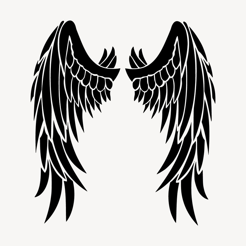 Angel wings clipart, black illustration. Free public domain CC0 image.