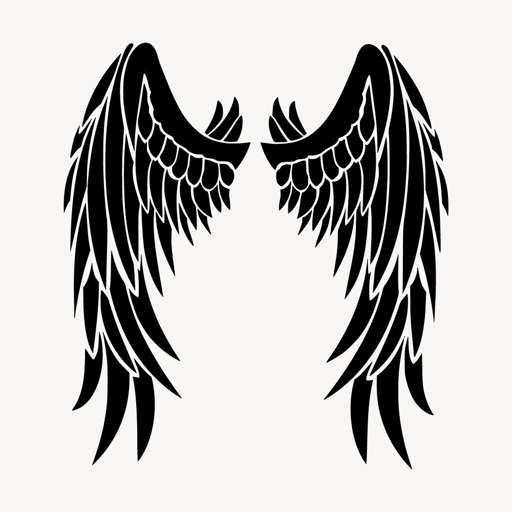 Angel wings sticker, black illustration vector. Free public domain CC0 image.