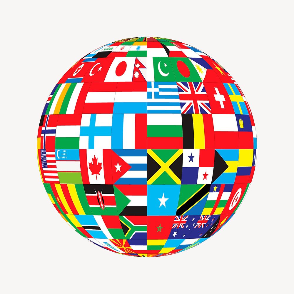 Flag globe, international symbols illustration. Free public domain CC0 image.