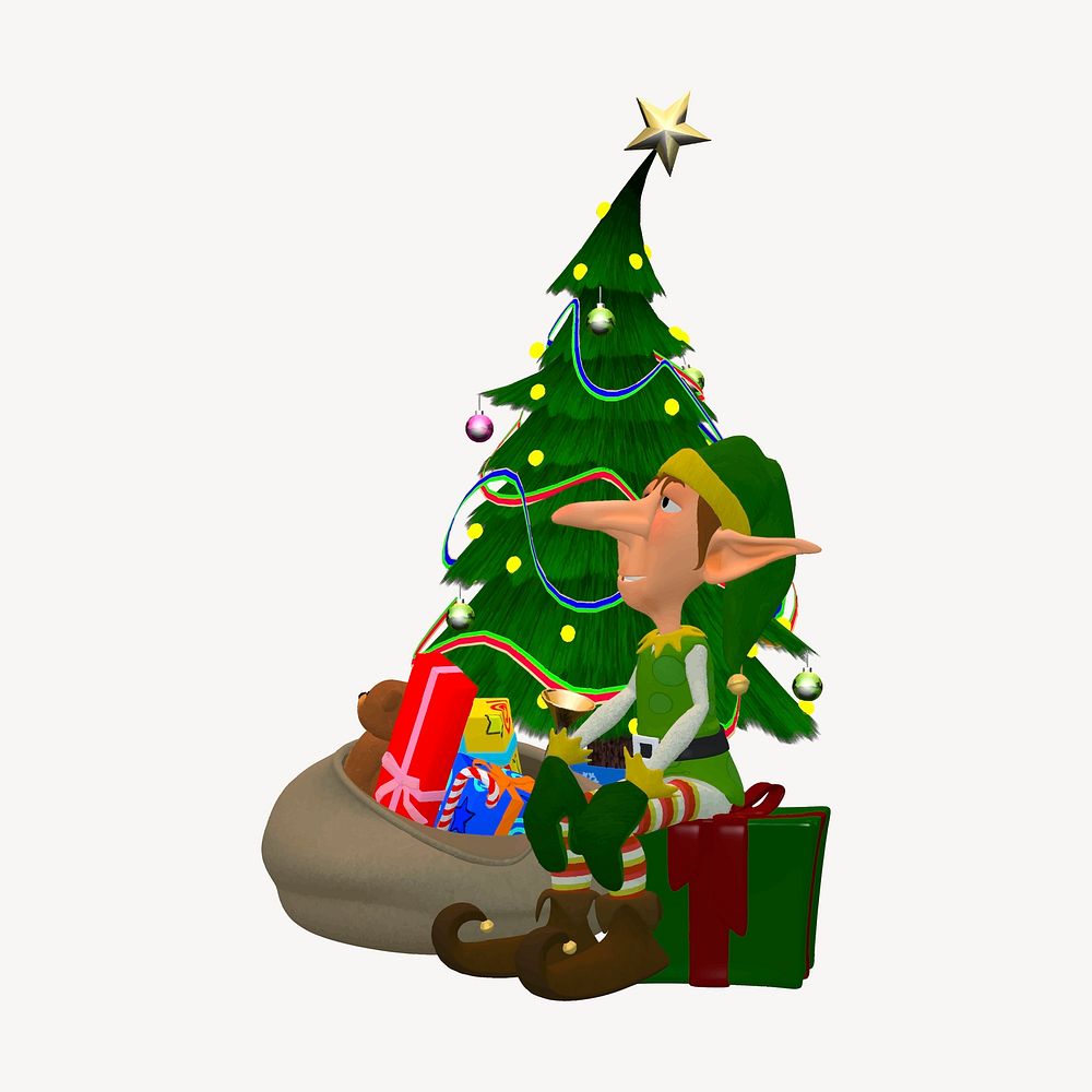 Christmas elf sticker, 3D illustration vector. Free public domain CC0 image.