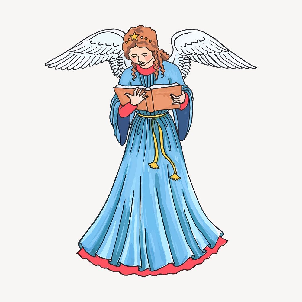 Reading angel clipart, religious illustration psd. Free public domain CC0 image.