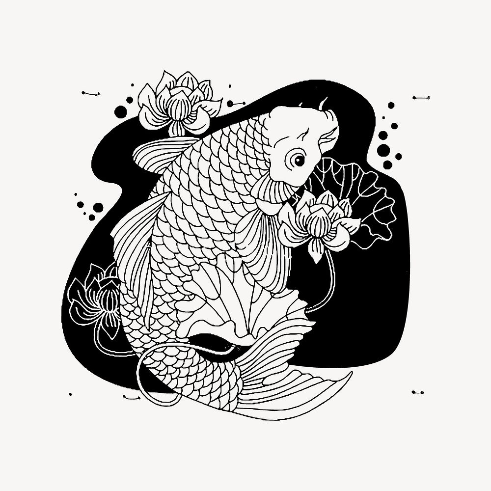 Japanese fish clipart, animal illustration. Free public domain CC0 image.