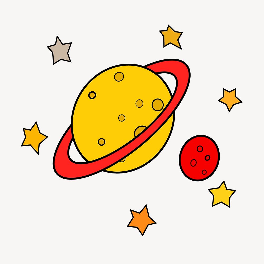 Saturn planet sticker, galaxy doodle vector. Free public domain CC0 image.