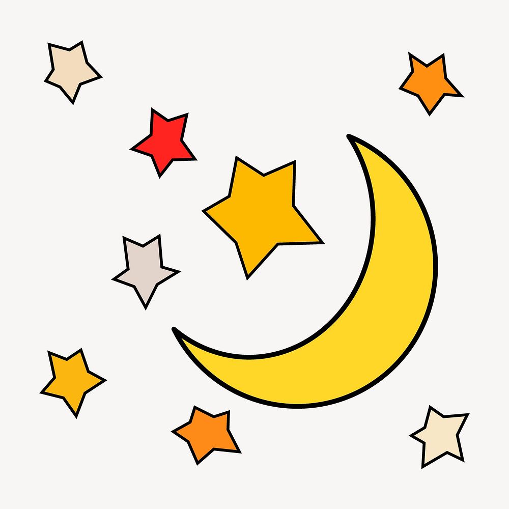 Crescent moon doodle sticker, space illustration vector. Free public domain CC0 image.