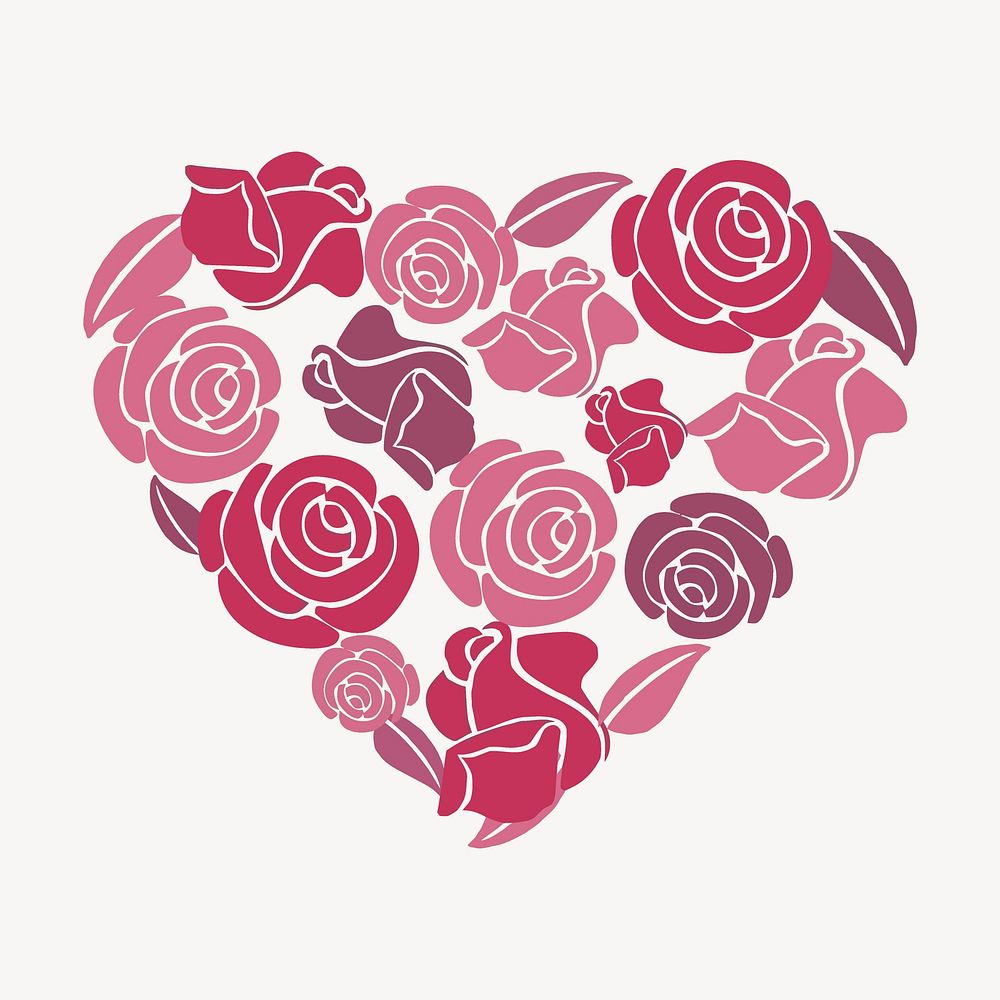 Rose heart sticker, valentine's day illustration vector. Free public domain CC0 image.