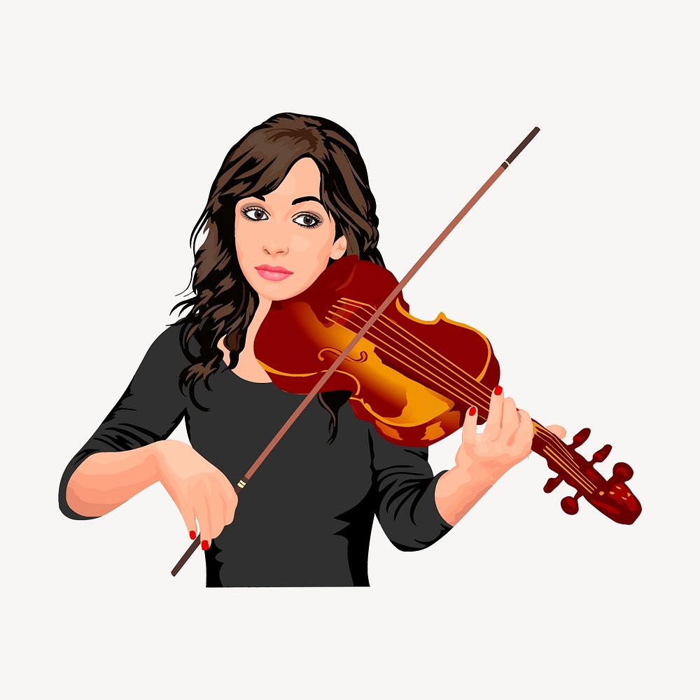 Violinist sticker, woman illustration vector. Free public domain CC0 image.