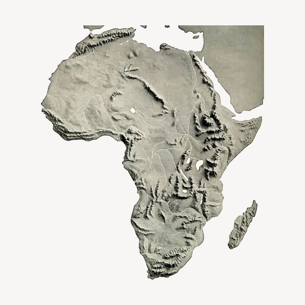 Africa terrain map, geographical illustration. Free public domain CC0 image.