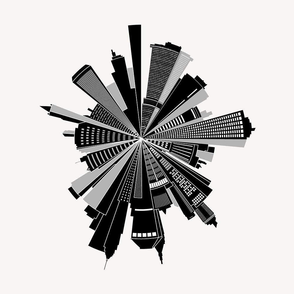 Black cityscape sticker, abstract illustration vector. Free public domain CC0 image.