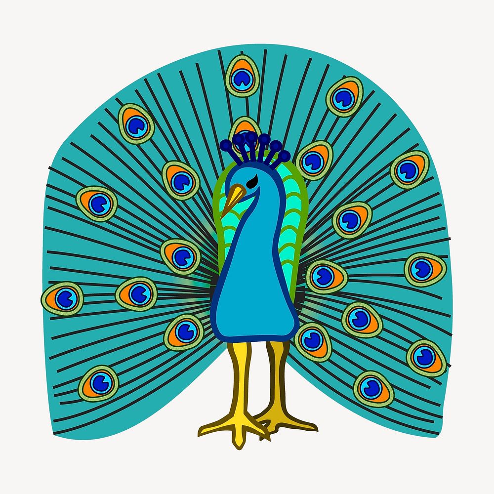 Cartoon peacock clipart, cute animal illustration. Free public domain CC0 image.