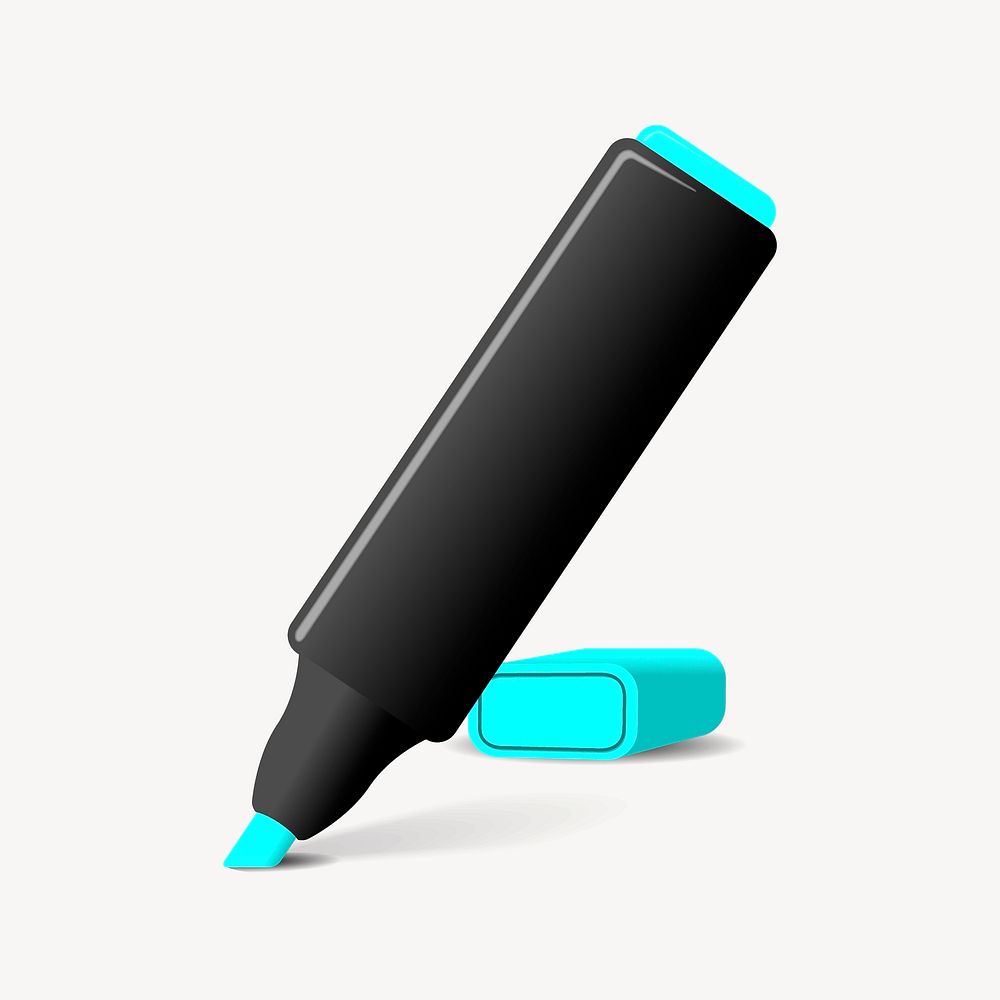 Blue highlighter clipart, stationery illustration. Free public domain CC0 image.