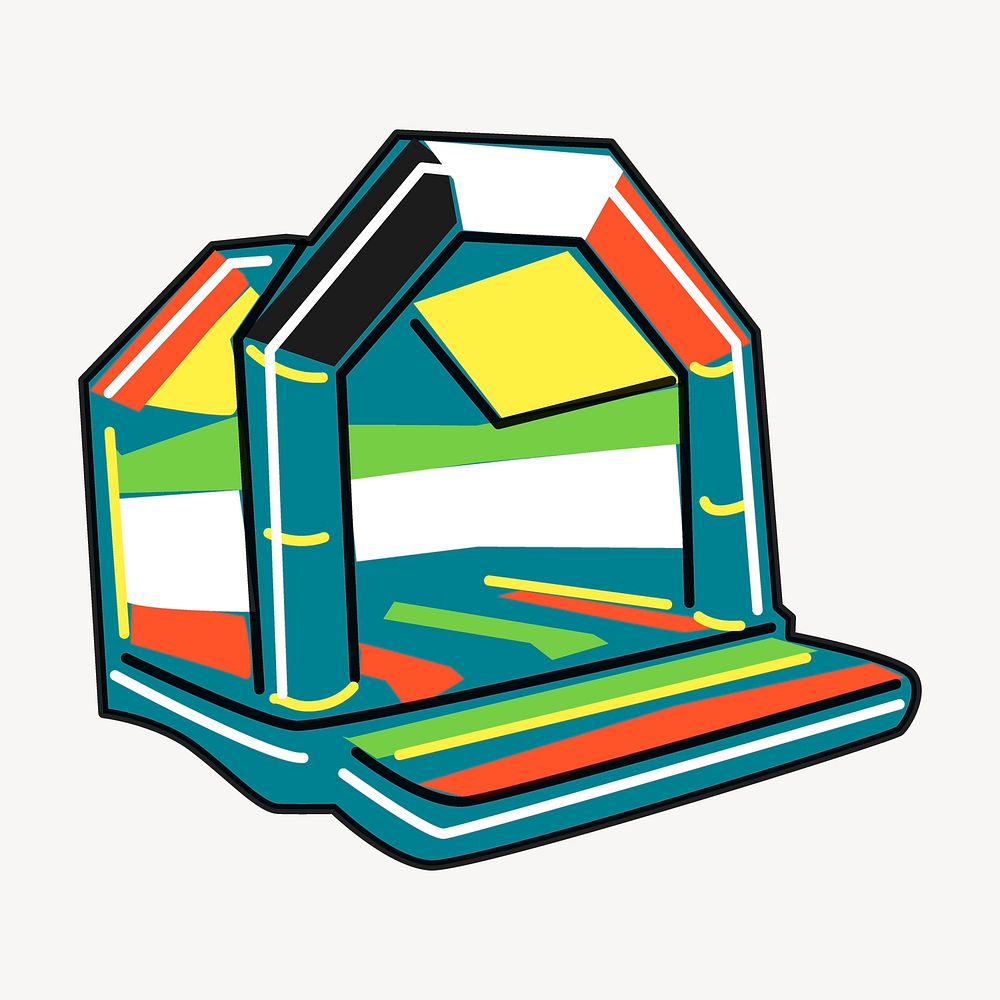 Bouncy castle sticker, playground equipment illustration vector. Free public domain CC0 image.