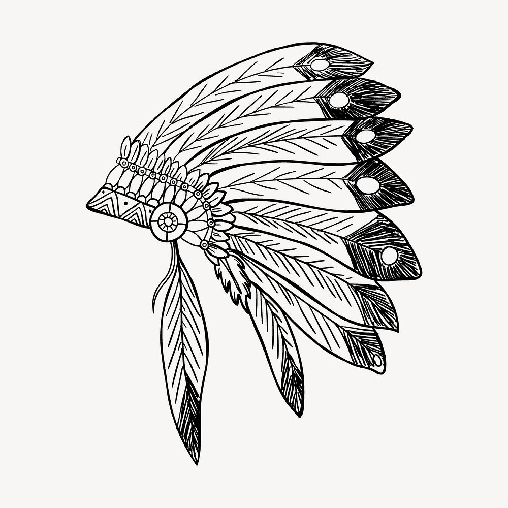 Native American headdress drawing, traditional illustration. Free public domain CC0 image.