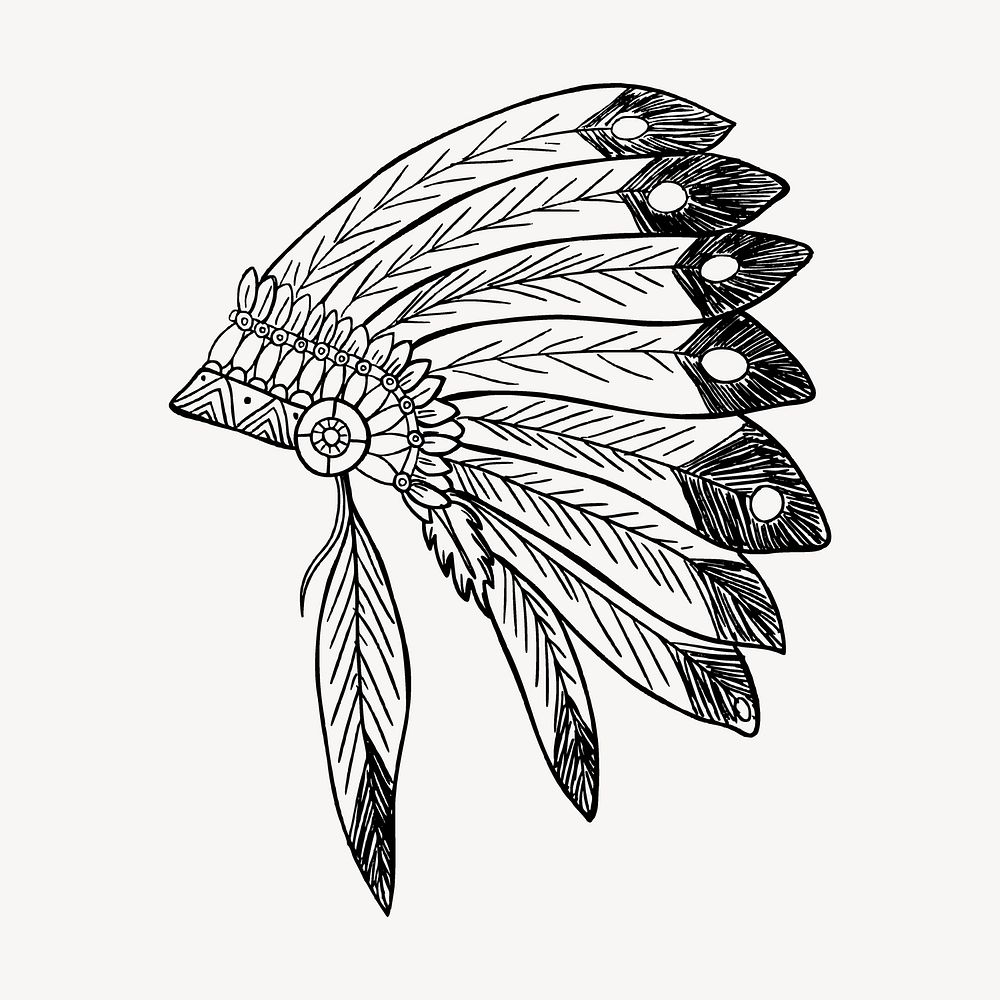 Native American headdress clipart, traditional illustration psd. Free public domain CC0 image.