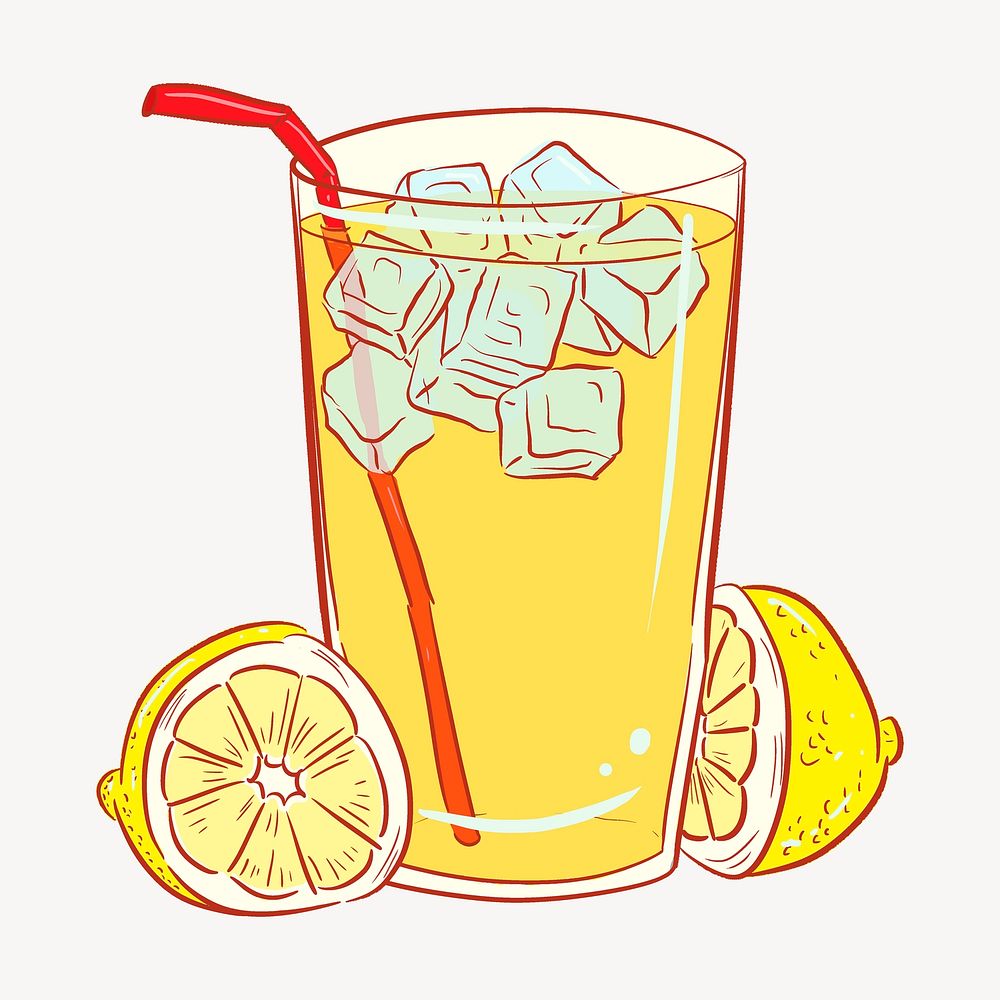 Iced lemonade, beverage illustration. Free public domain CC0 image.