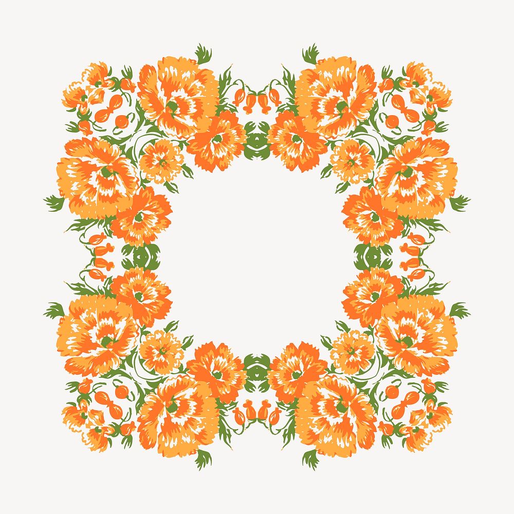 Orange flower frame clipart, spring illustration psd. Free public domain CC0 image.