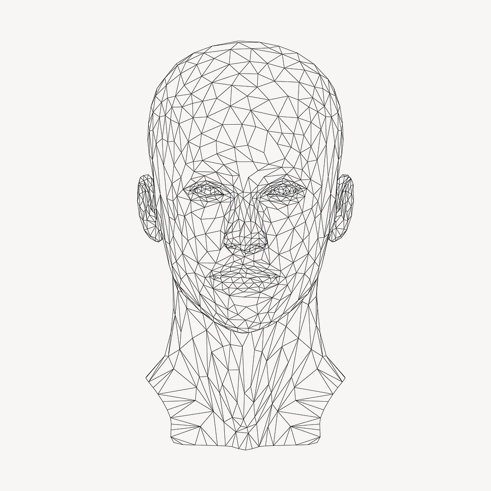 Wireframe head illustration, AI technology. Free public domain CC0 image.