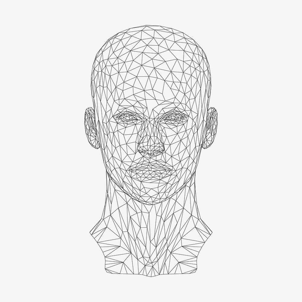 Wireframe head illustration, AI technology psd. Free public domain CC0 image.