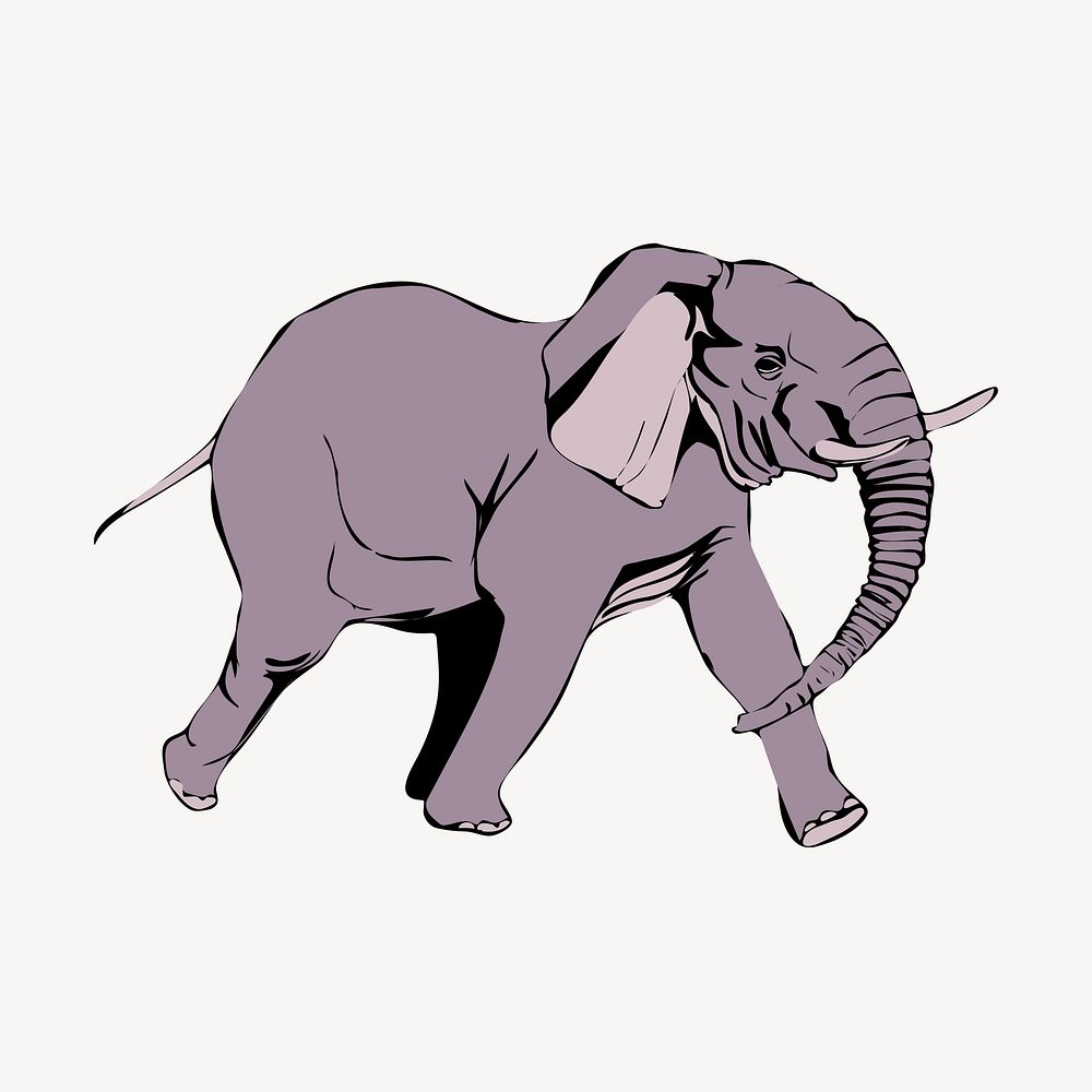 Elephant collage element, animal illustration psd. Free public domain CC0 image.