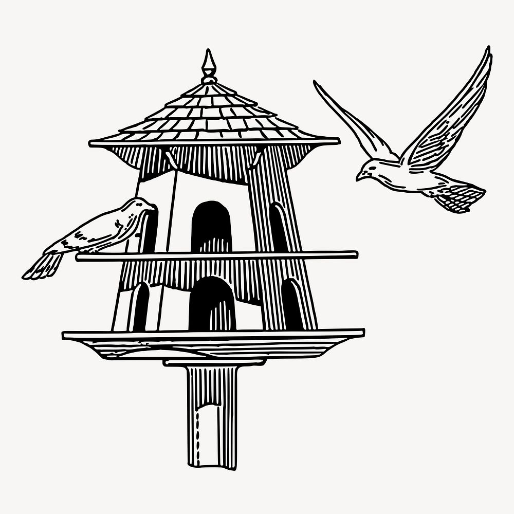 Bird house collage element, vintage illustration psd. Free public domain CC0 image.